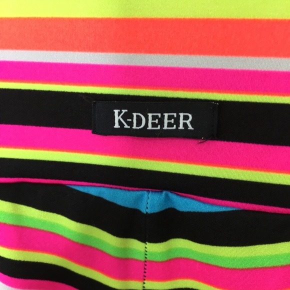 K-DEER rainbow neon striped leggings punk rock - Picture 3 of 16